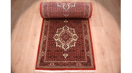 Runner Persian carpet "Bidjar" with silk 598x78 cm Red
