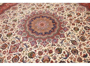 Round persian carpet Tabriz with silk 296 cm Beige